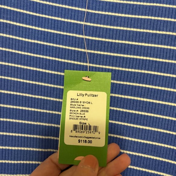 Lilly Pulitzer Marlowe Dress Large Beckon Blue Breeze Stripe NWT NEW Ribbed Lace - Picture 2 of 3